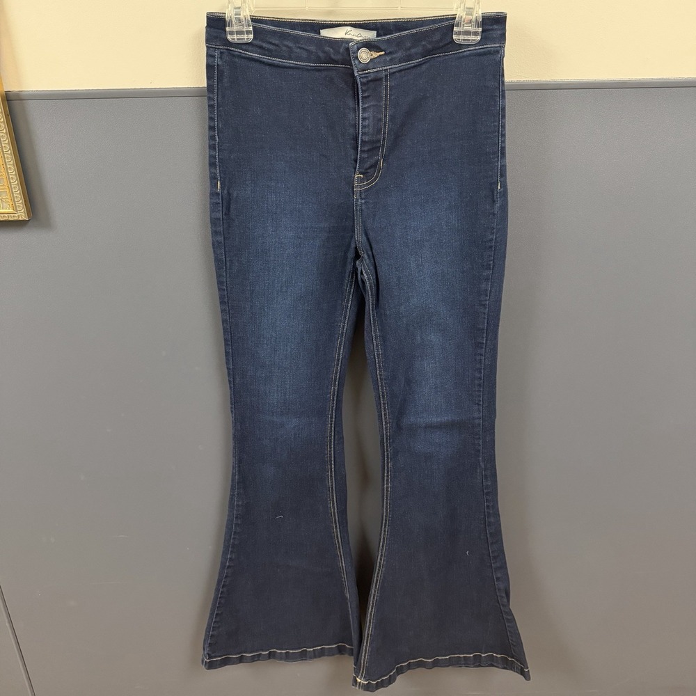 KanCan Jeans Women 7 30x33.5 Blue Jainey High Rise Super Flare Dark Wash Stretch